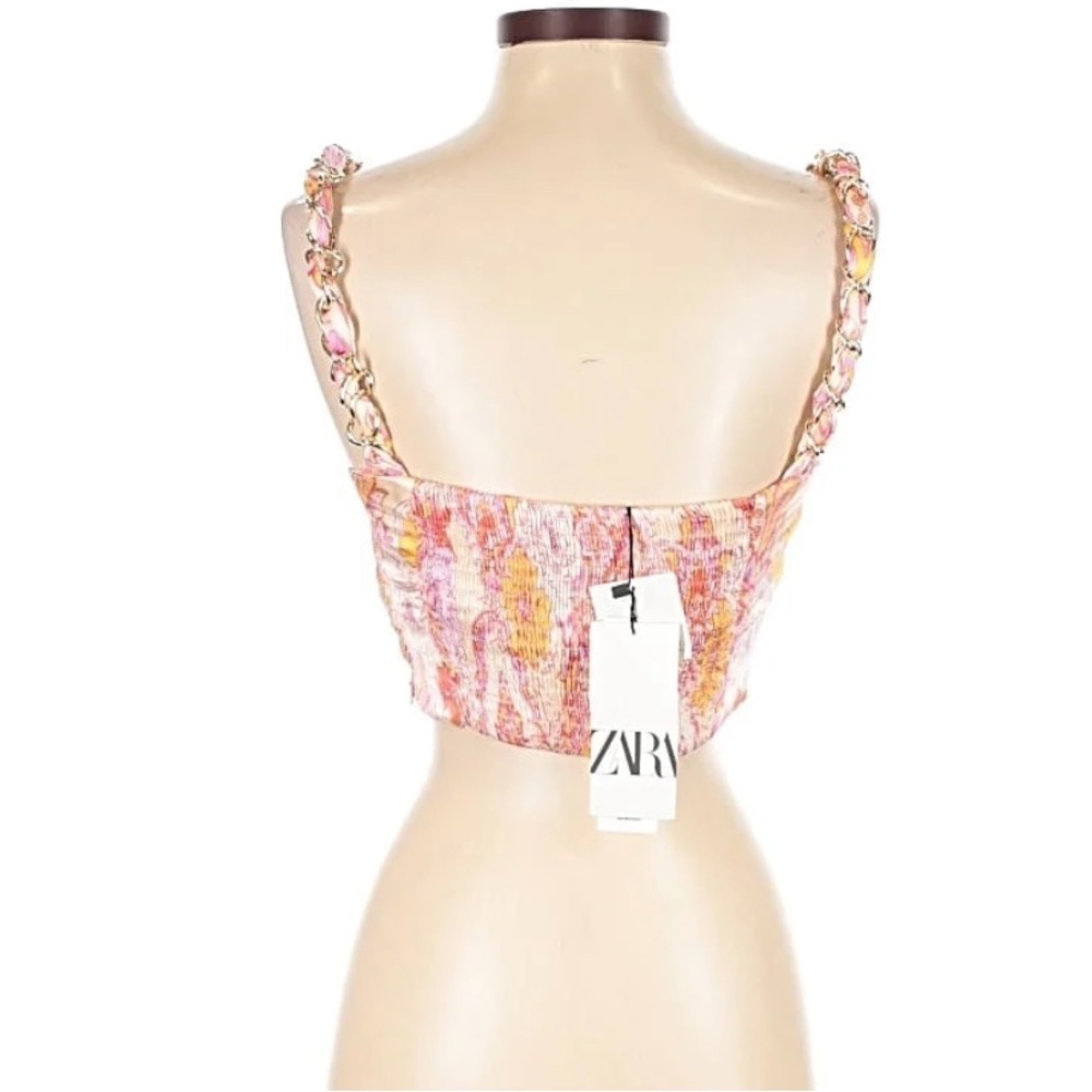 Zara Sasha Floral Smocked Crop Top Pink Orange Boho Festival Bralette Women’s XS - Picture 3 of 5